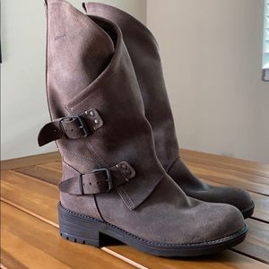 Brown leather boots